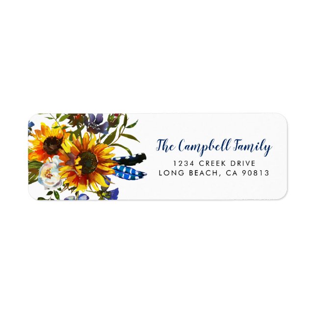 Rustic Country Navy Sunflower Boho Label (Front)