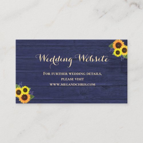 Rustic Country Navy Sunflower Wedding Website Enclosure Card