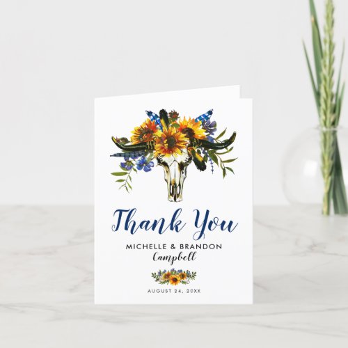 Rustic Country Navy Yellow Boho Wedding Thank You