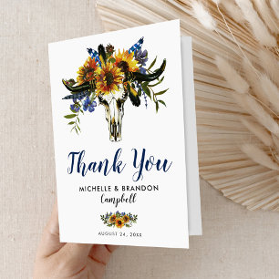 Rustic Country Navy Yellow Boho Wedding Thank You Card