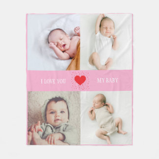 Rustic Country New Baby Personalized Photo Collage Fleece Blanket