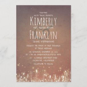 Rustic Country Night Lights Field Garden Wedding Invitation