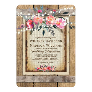 Rustic Country Oak Barrel Burlap and Wood Wedding Card