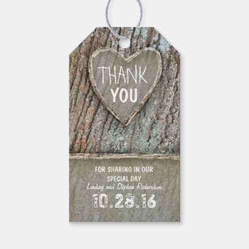 Rustic country old tree heart Thank You tags