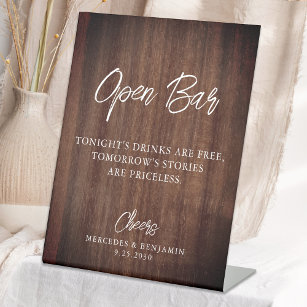 Rustic Country Open Bar Personalized Wedding Pedestal Sign