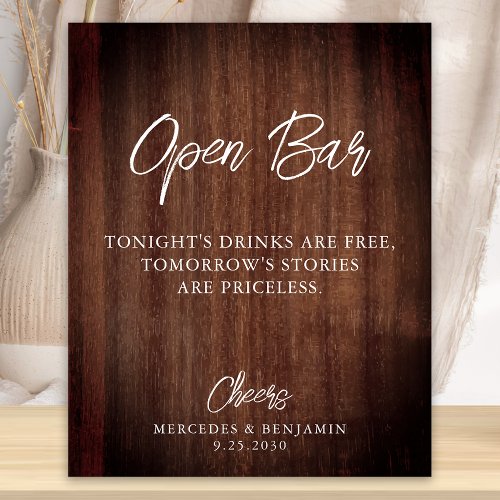 Rustic Country Open Bar Personalized Wedding Poster