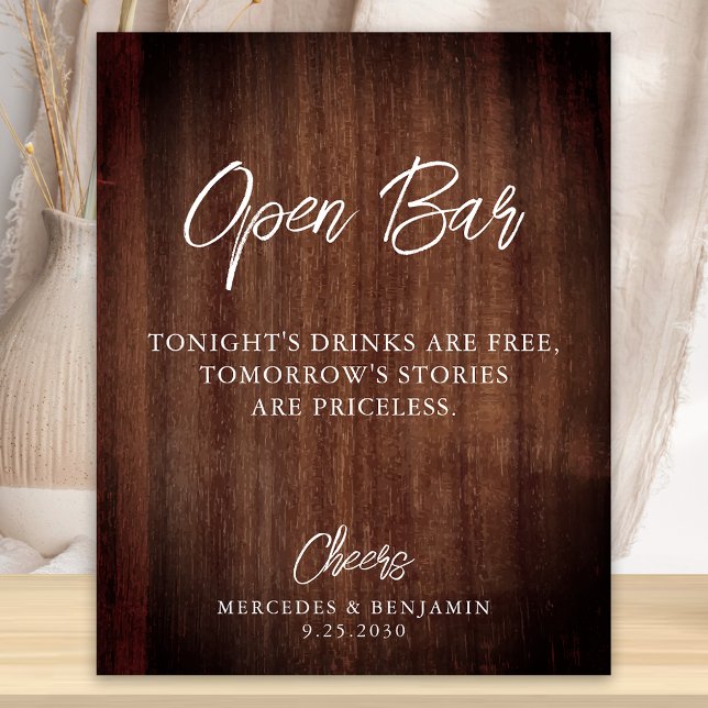 Rustic Country Open Bar Personalized Wedding Poster (Creator Uploaded)