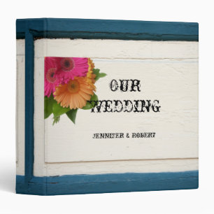 Rustic Country Painted Wood Daisies Wedding Album 3 Ring Binder