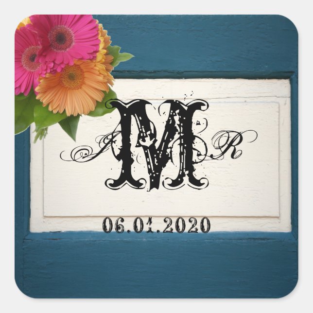 Rustic Country Painted Wood Monogram Sticker (Front)