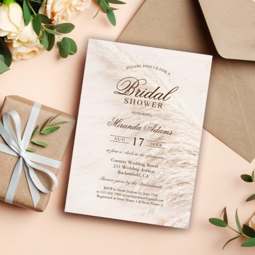 Rustic Country Pampas Grass Bridal Shower Invitation