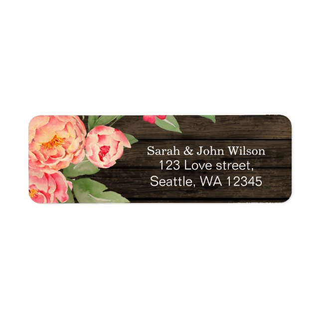 Rustic Country Peony Barn Wood Wedding Label (Front)