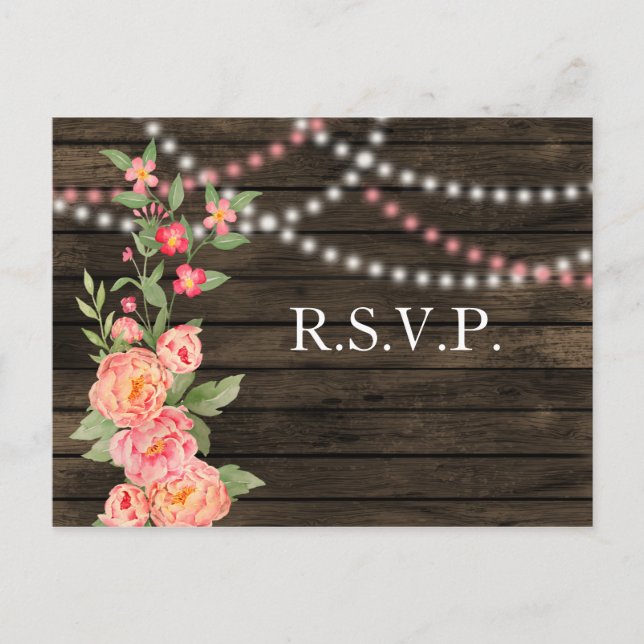 Rustic Country Peony Barn Wood Wedding Postcard (Front)