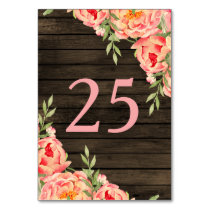 Rustic Country Peony Barn Wood Wedding Table Number