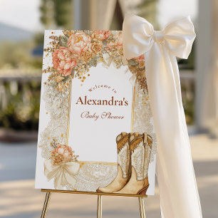 Rustic Country Peony Boots Baby Shower Foam Board