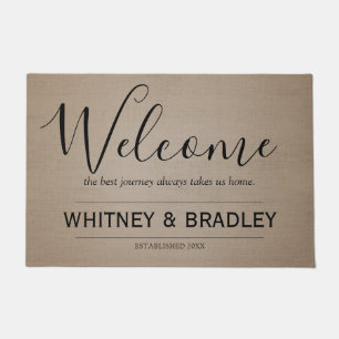 Rustic Country Personalized Name Welcome Doormat