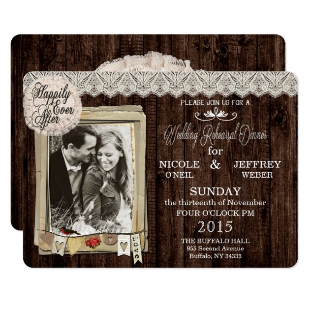 Rustic Country Photo Wedding Rehearsal Dinner Card