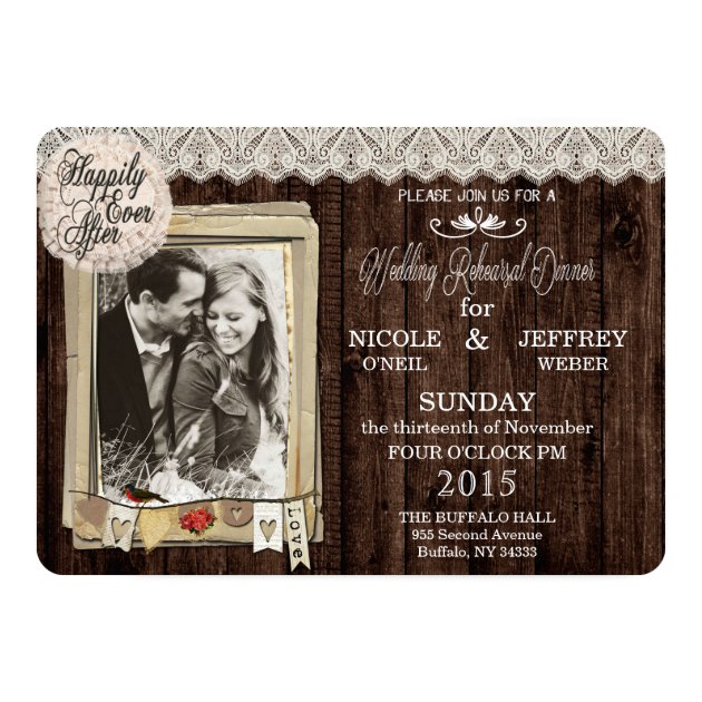 Rustic Country Photo Wedding Rehearsal Dinner Card