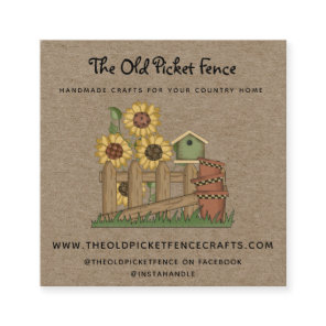 Rustic Country Picket Fence Sunflowers Kraft  Square Business Card