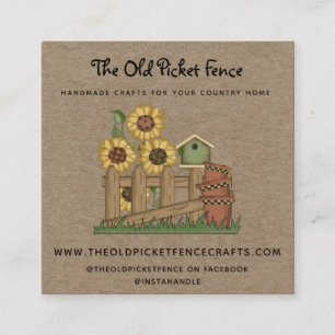 Rustic Country Picket Fence Sunflowers Kraft Square Business Card