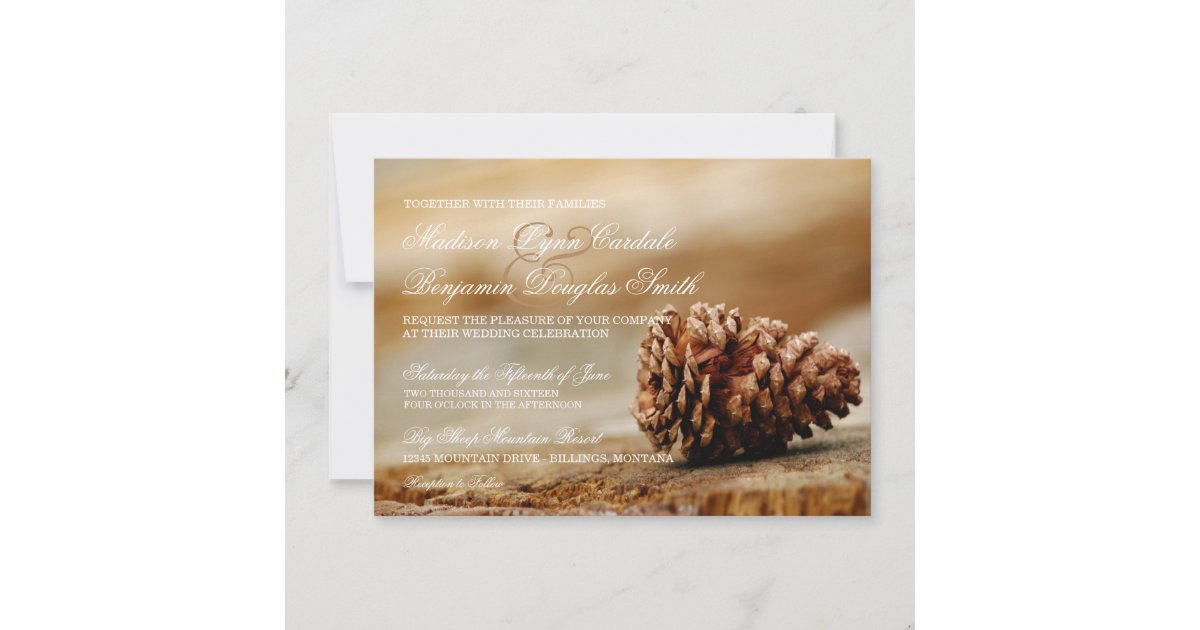 Rustic Country Pine Cone Wedding Invitations | Zazzle