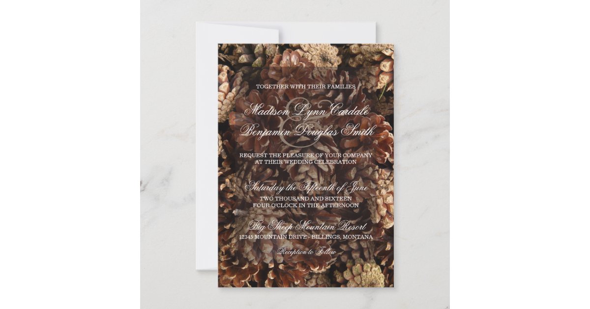 Rustic Country Pine Cone Wedding Invitations | Zazzle