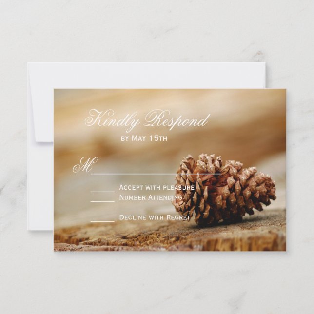 Rustic Country Pine Cone Wedding RSVP Cards (Front)