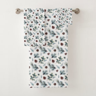 Rustic Country Pine Cones and Pine Branches Bath Towel Set