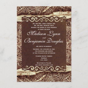 Rustic Country Pine Needles Camo Wedding Invites