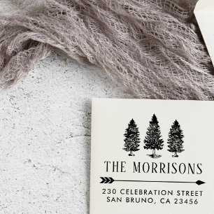 Rustic Country Pines Family Name Return Address Rubber Stamp