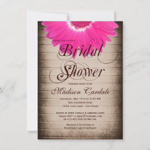 Rustic Country Pink Daisy Bridal Shower Invitation