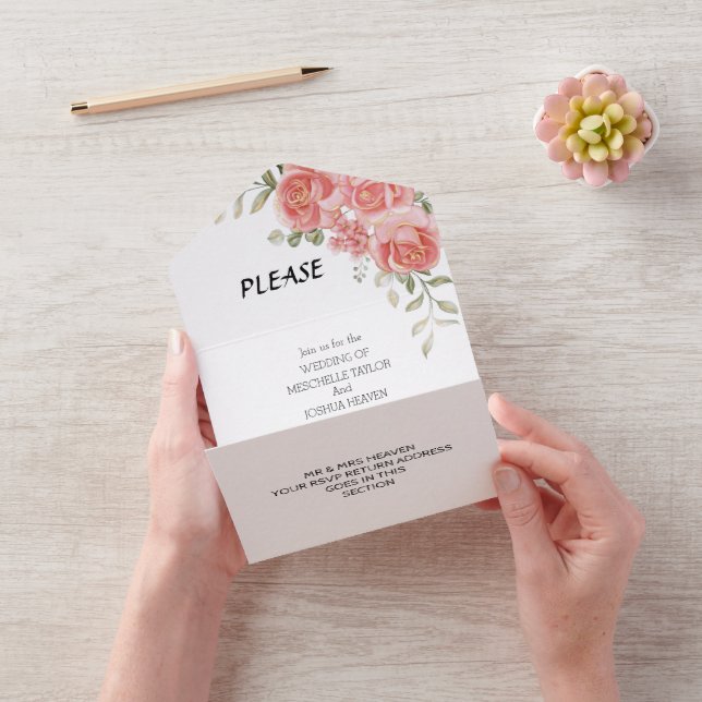 Rustic Country Pinkflower Wedding All-in-One Invit All In One Invitation (Video)