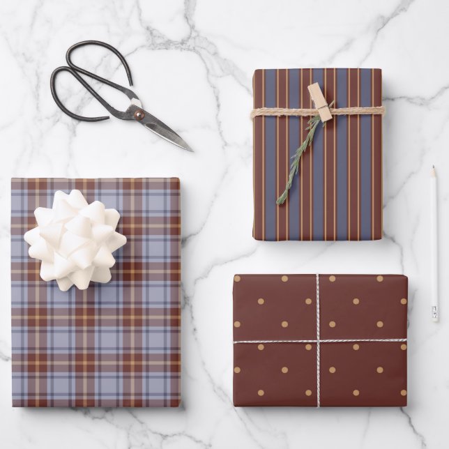 Rustic Country Plaid and Whimsical Polka Dots Wrapping Paper Sheets (Front)