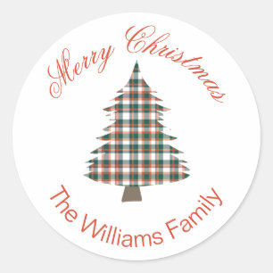 Rustic Country Plaid Christmas Tree Holiday Classic Round Sticker