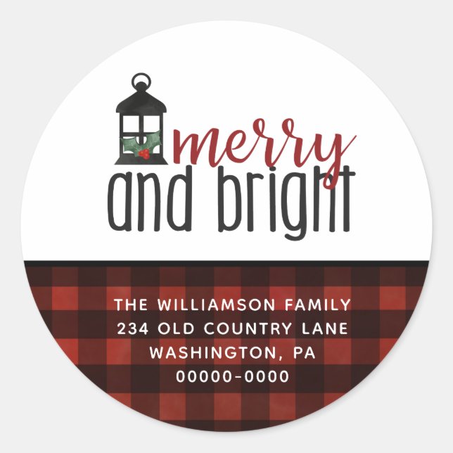 Rustic Country Plaid Farmhouse Style Christmas  Cl Classic Round Sticker (Front)