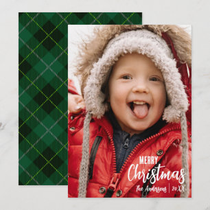 Rustic Country Plaid Merry Christmas Family Photo Holiday Card