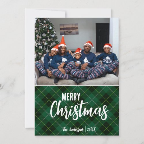 Rustic Country Plaid Merry Christmas Family Photo Holiday Card