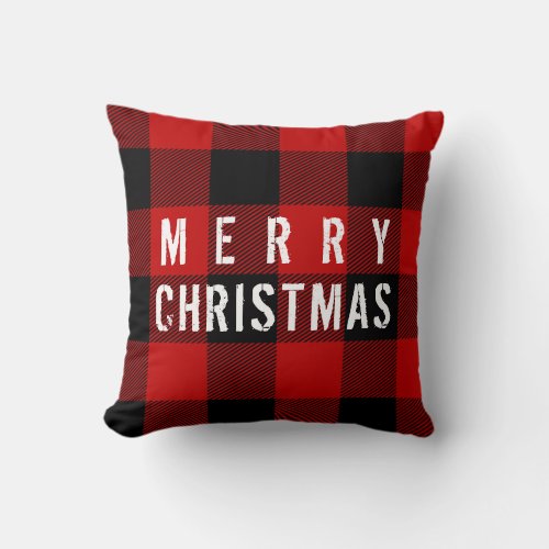 Rustic Country Plaid Merry Christmas Throw Pillow