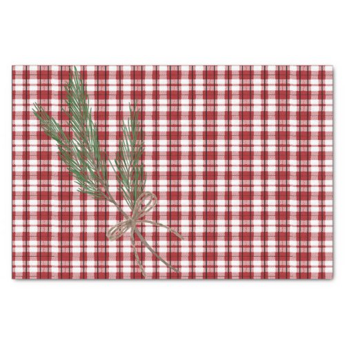 Rustic Country Plaid with Evergreen Sprig Tissue Paper