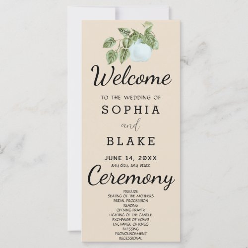 Rustic Country Plant Leaves Almond Wedding Program