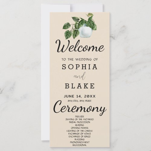 Rustic Country Plant Leaves Almond Wedding Program