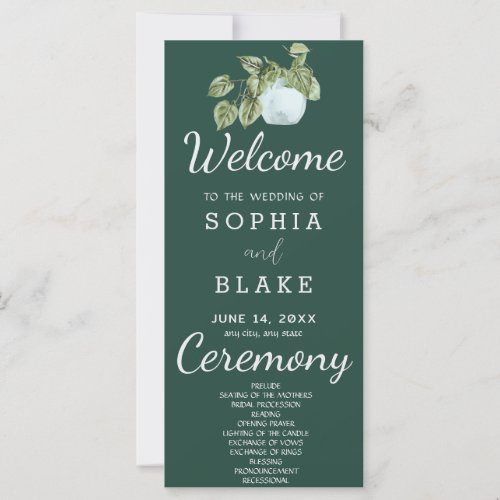Rustic Country Plant Leaves Green Wedding Program