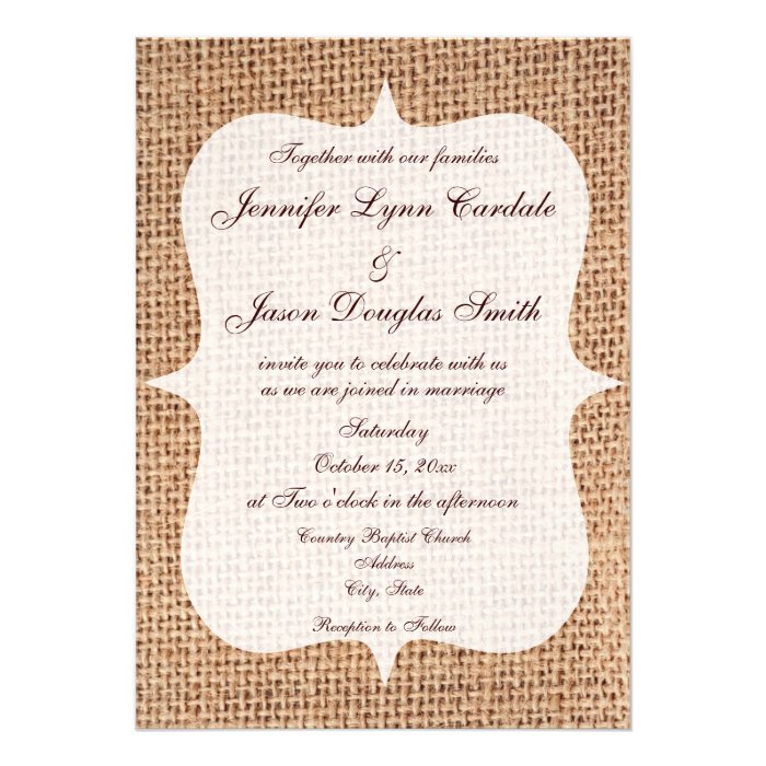 Rustic Country Printed Burlap Wedding Invitations
