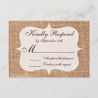 Rustic Country Printed Burlap Wedding RSVP Cards