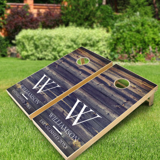 Rustic Country Printed Dark Wood Monogram Cornhole Set