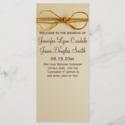 Rustic Country Printed Twine Bow Wedding Program