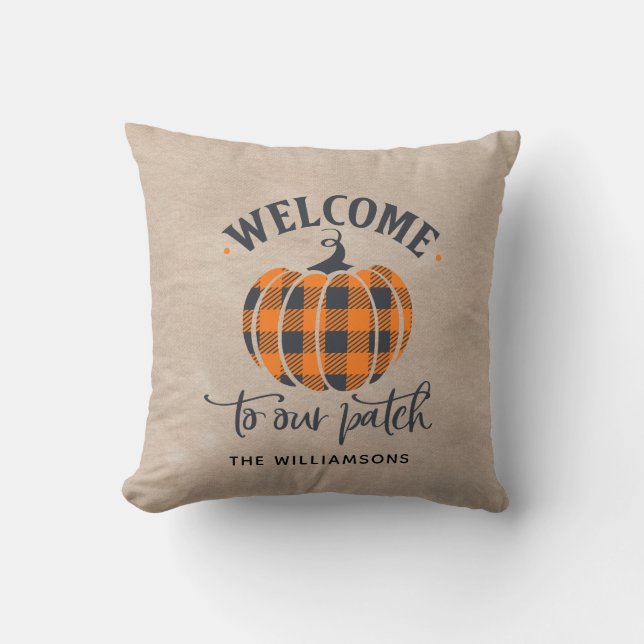 Rustic Country Pumpkin Fall Family Name  Throw Pillow (Front)