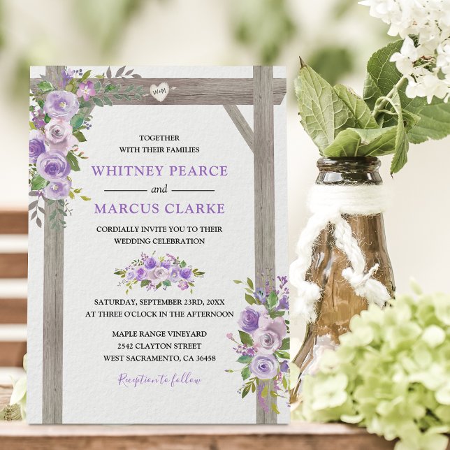 Rustic Country Purple Floral Wedding Pergola Invitation (Creator Uploaded)