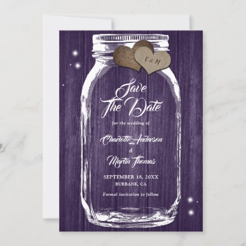 Rustic Country Purple Mason Jar Wedding Save The Date