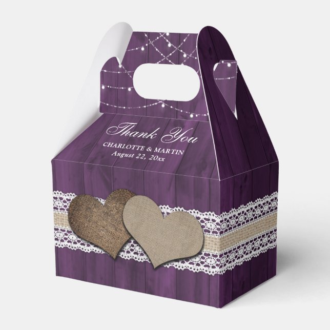 Rustic Country Purple Wedding Thank You Favor Boxes (Front Side)