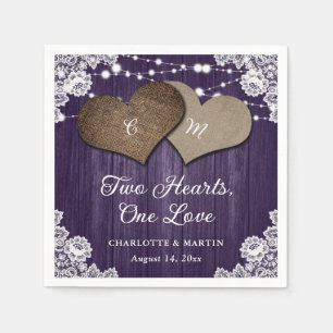 Rustic Country Purple Wood Burlap Lace Wedding Napkins